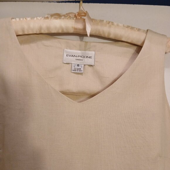 Evan Picone Butter Yellow 100%Linen Midi Sheath Dress ~ Stylish Hem Detail Sz 8 - Picture 2 of 12